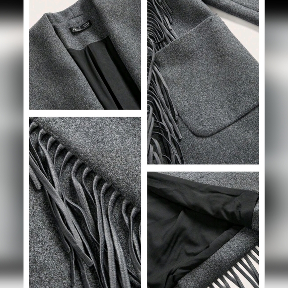 Women's Winter Fringed Decorated Oversized Lapel Melton Jacket, New Year Outfit - Picture 12 of 14